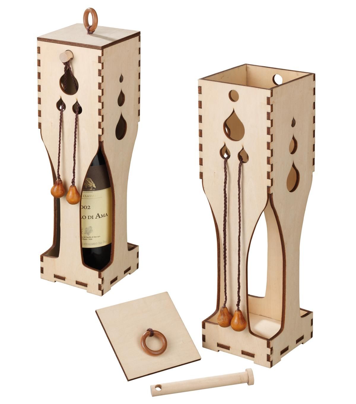 Flaschenpuzzle, Bordeaux Holzflasche, Weinhalter, Holzbox, Holzständer, Korkenzieher