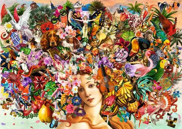 portrait, floral, collage, botanical, surreal