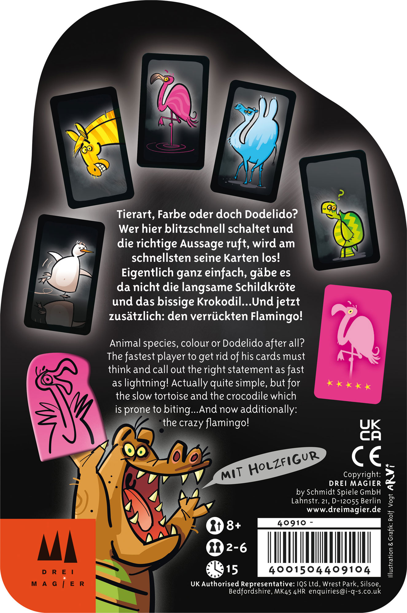 kartenspiel, dinosaurier, flamingo, karte, holzfigur