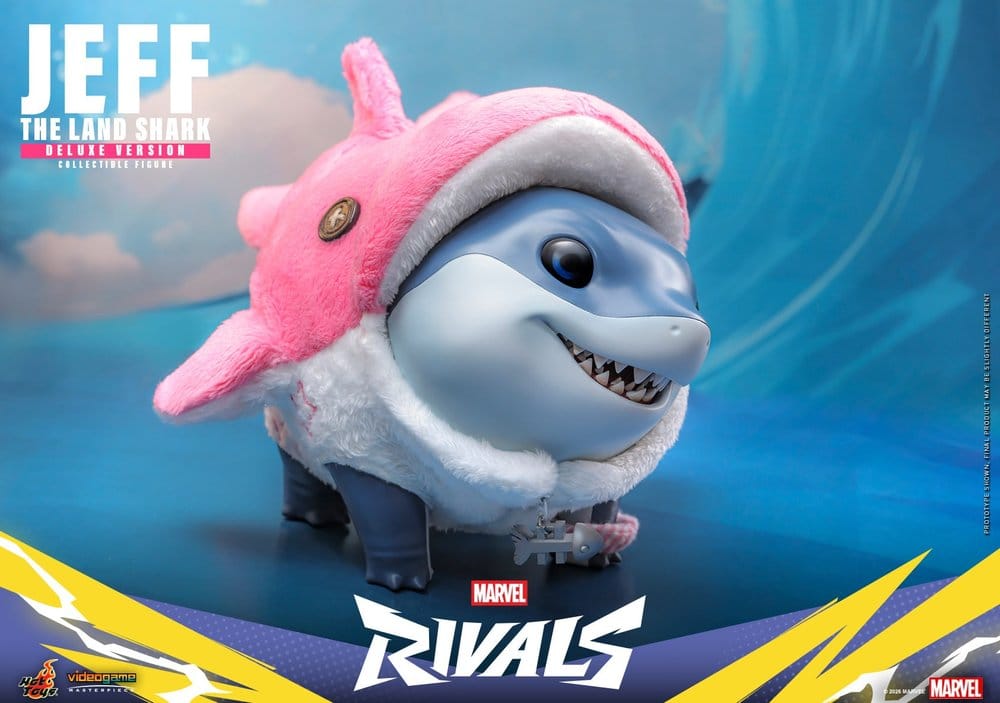 Marvel Rivals AF: Jeff the Land Shark Masterpiece Series DLX 11cm Delfin Figur, Hai Figur, Plüsch Figur, Rosa Hoodie, Rivals Logo