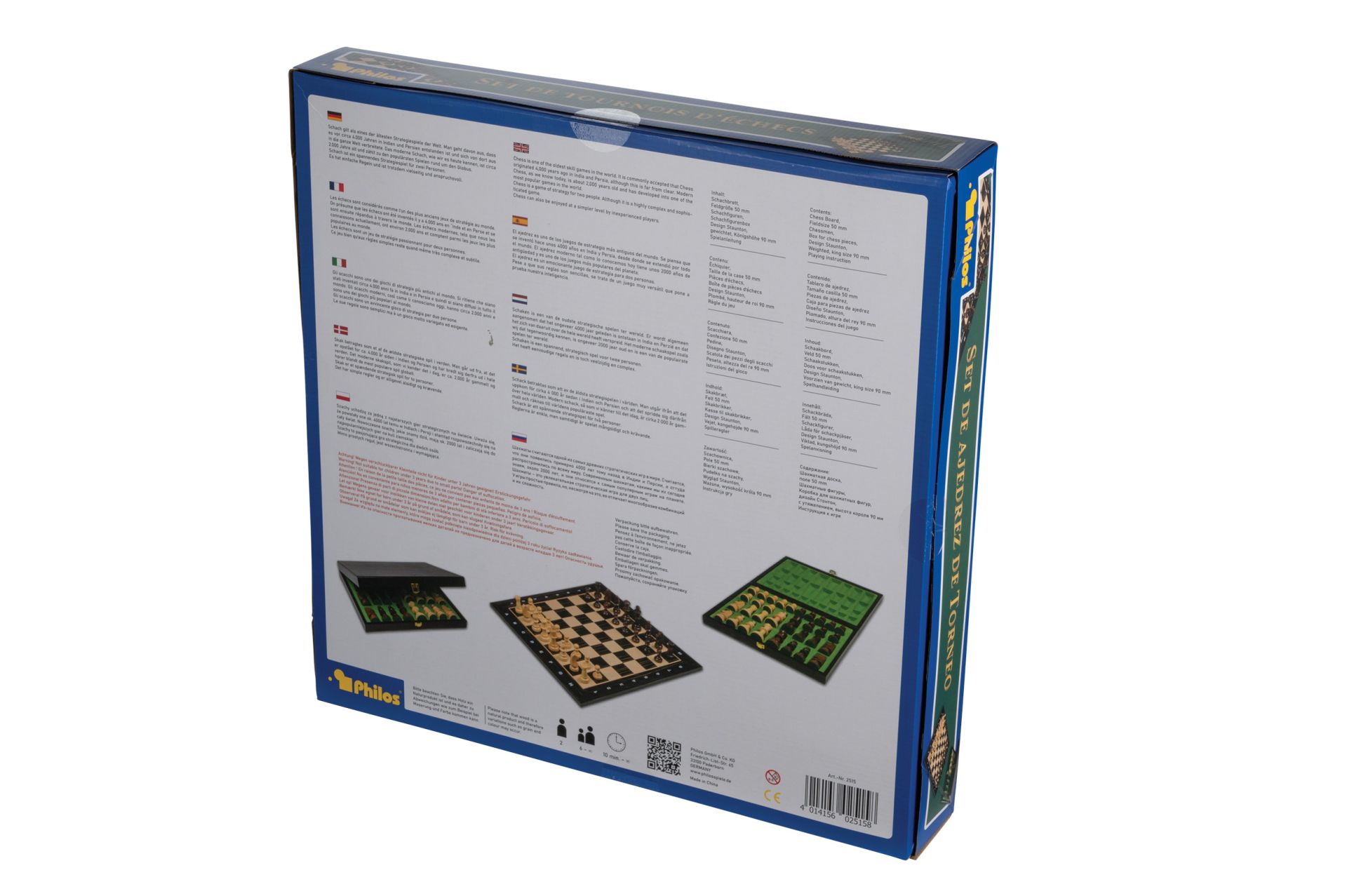 Schachset schwarz, Turnier, Feld 50 mm, mit Holzkassette für Schachfiguren