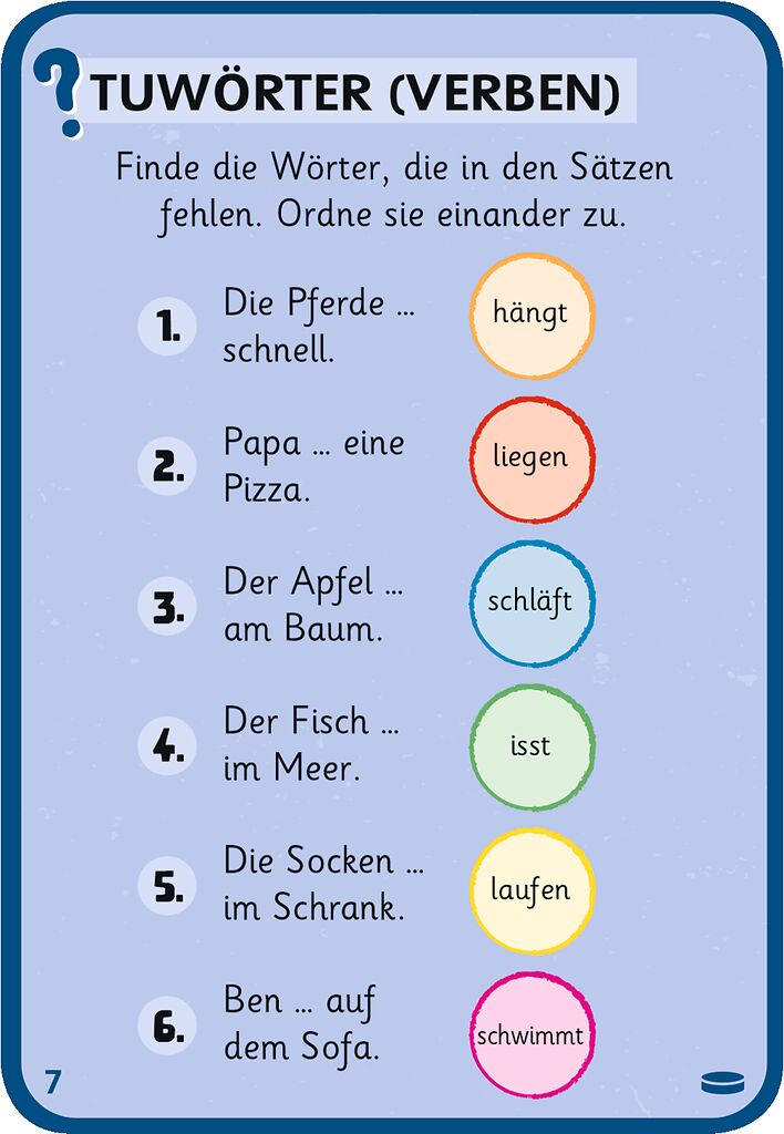 Verben, Arbeitsblatt, Bildungsplattform, Satzbau, Karten