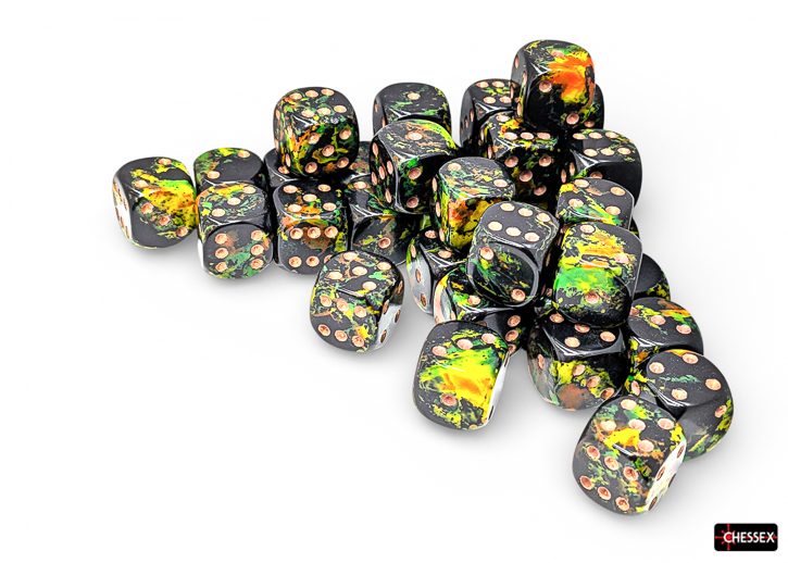 Würfel: 36er-Würfelset "Brush" (Deep Forest/gold) würfel, würfelspiel, marmoriertewürfel, gamingzubehör, mehrfarbig