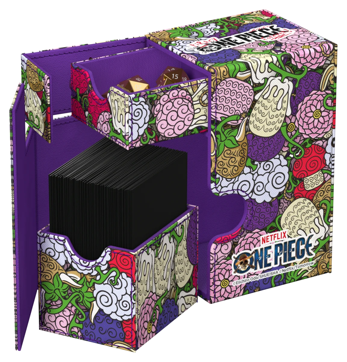 jigsaw box, board game storage, One Piece, purple interior, dice tray