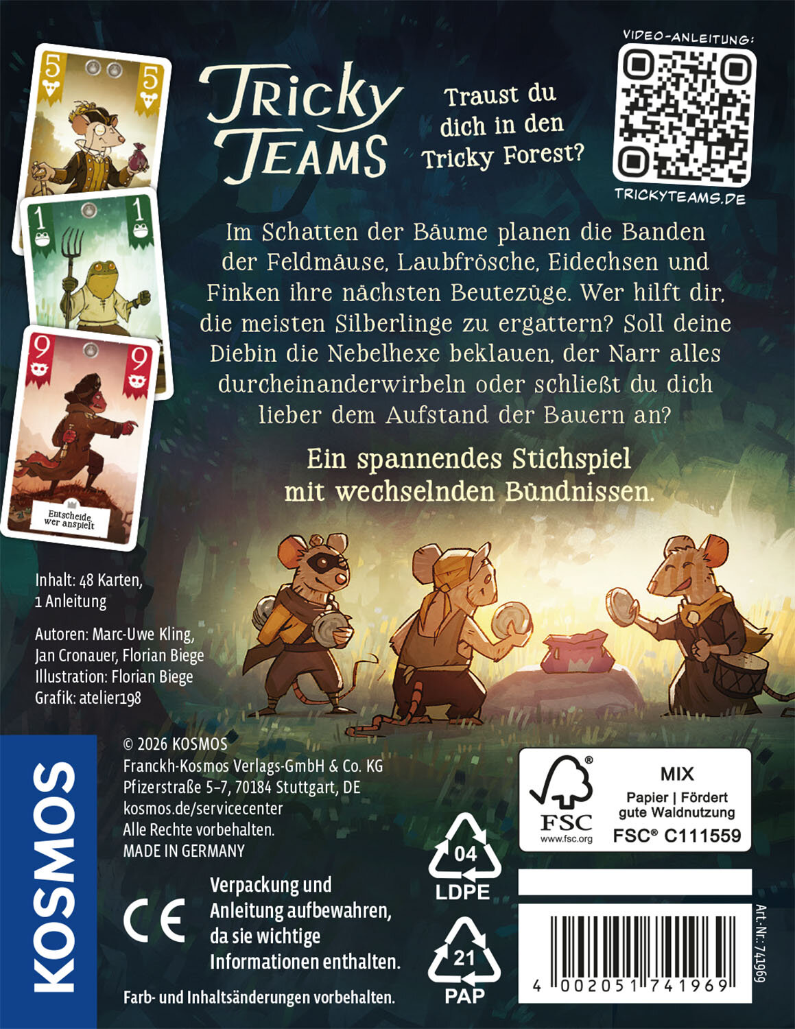 Tricky Teams Karten-Spiel, Brettspiel, Mäuse, Wald, Karten