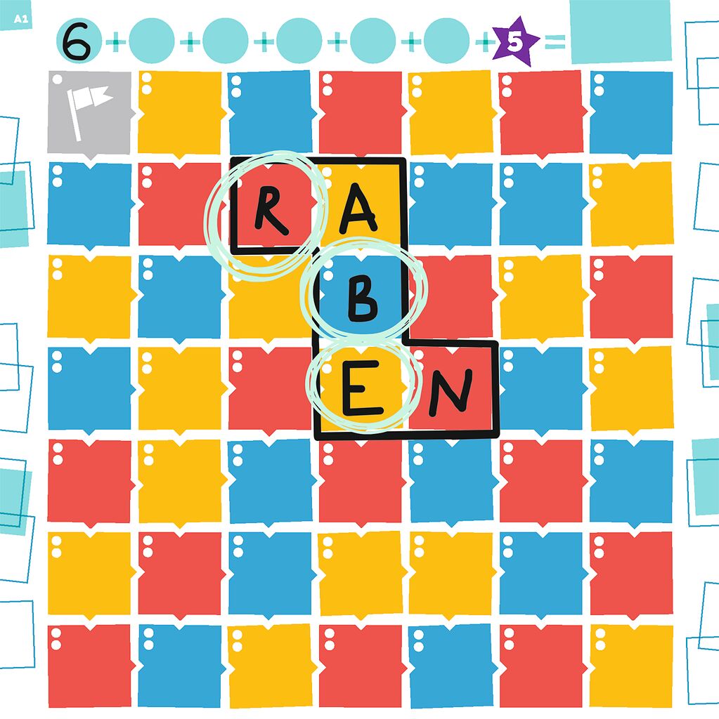 Brettspiel, Buchstabenrätsel, bunte Spielkarten, Zahlenrätsel