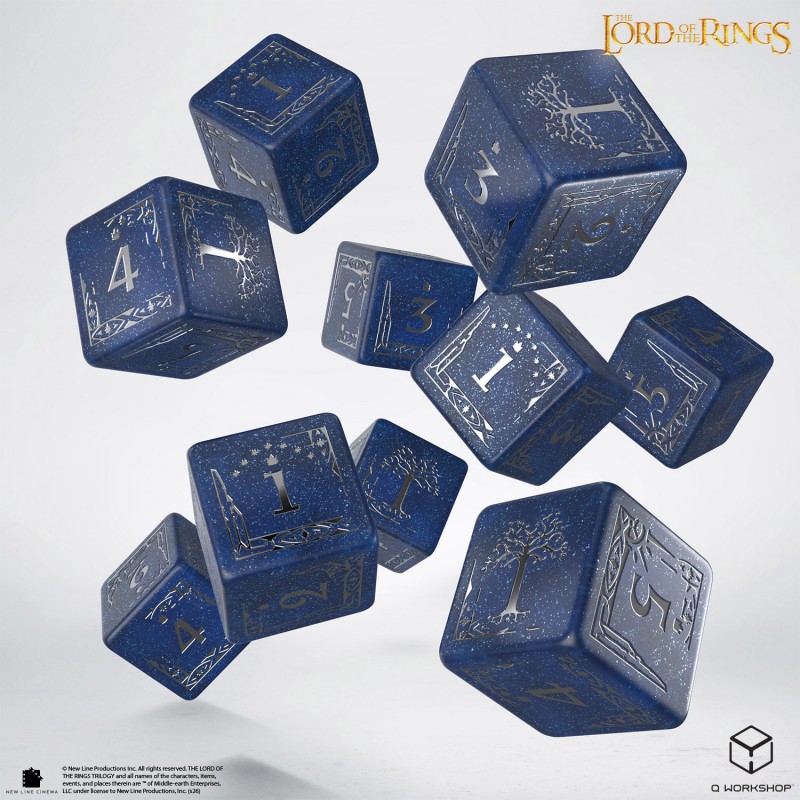 Lord of the Rings: Gondor 10xD6 Dice Set Würfel, Würfelspiel, D6, metallisch, blau