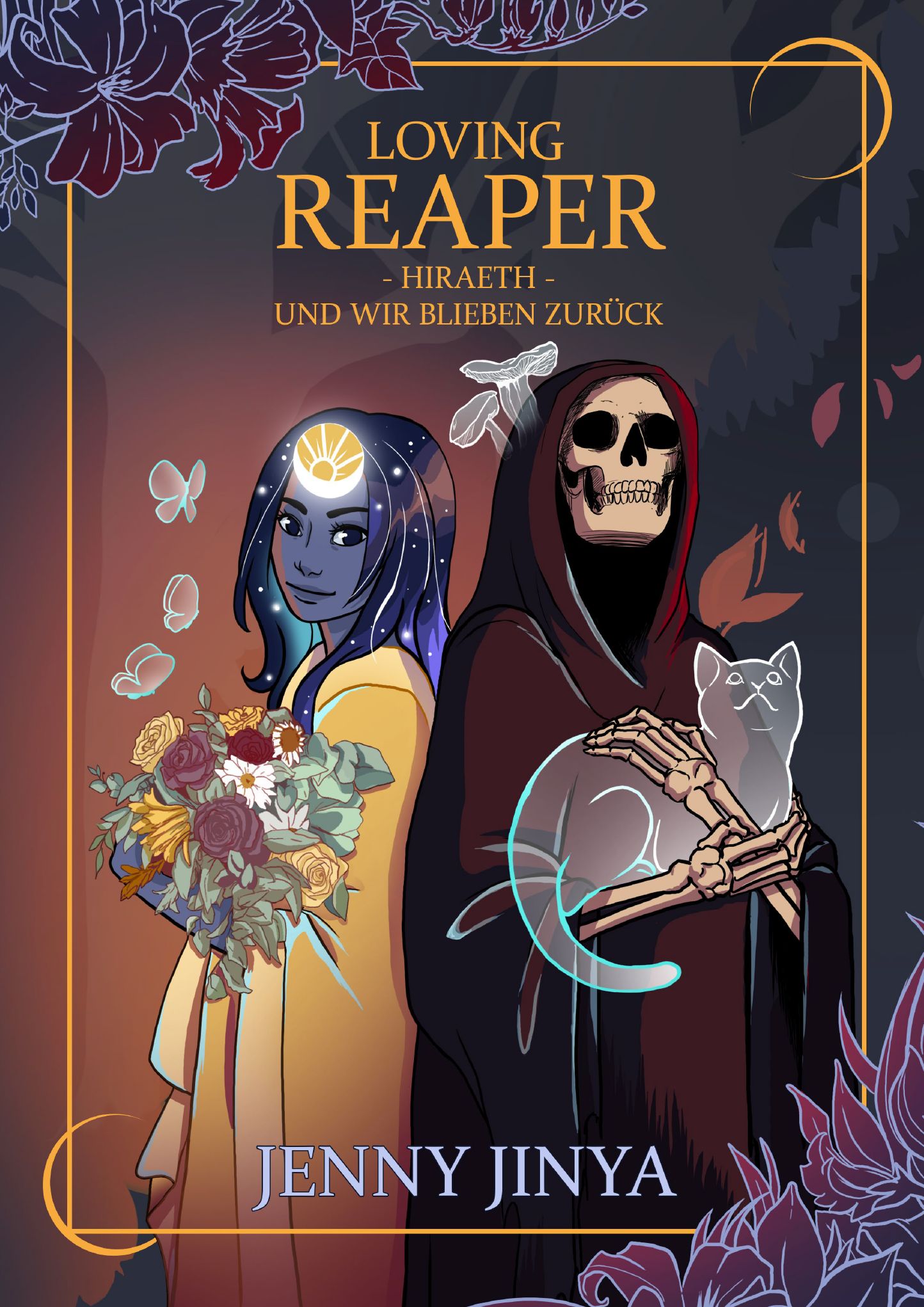 Loving Reaper Bd.2 Hexenkraft, Skelettfigur, Buchcover, Blumenstrauß, Katze