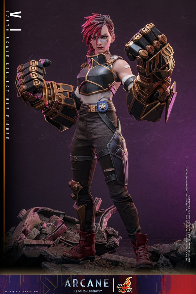 action figure, gauntlets, mechanical gloves, armor pants, pink hair