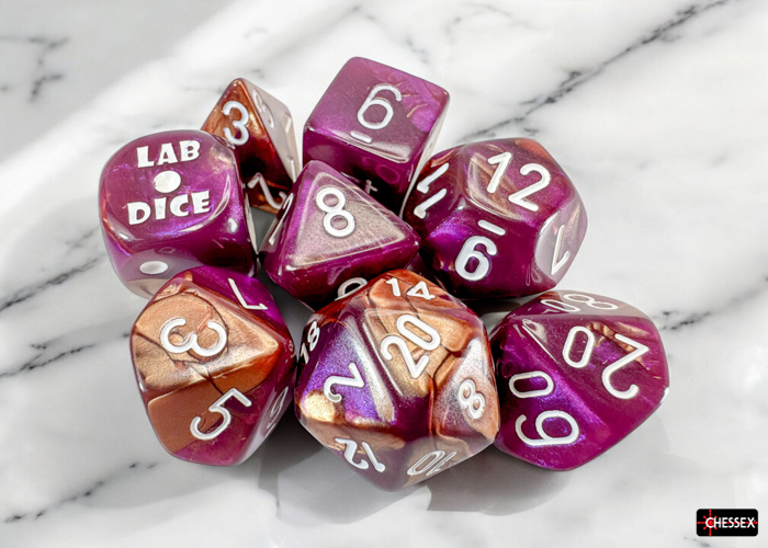 Lab Dice: Gemini Copper-Pruple/white 7 Würfelset