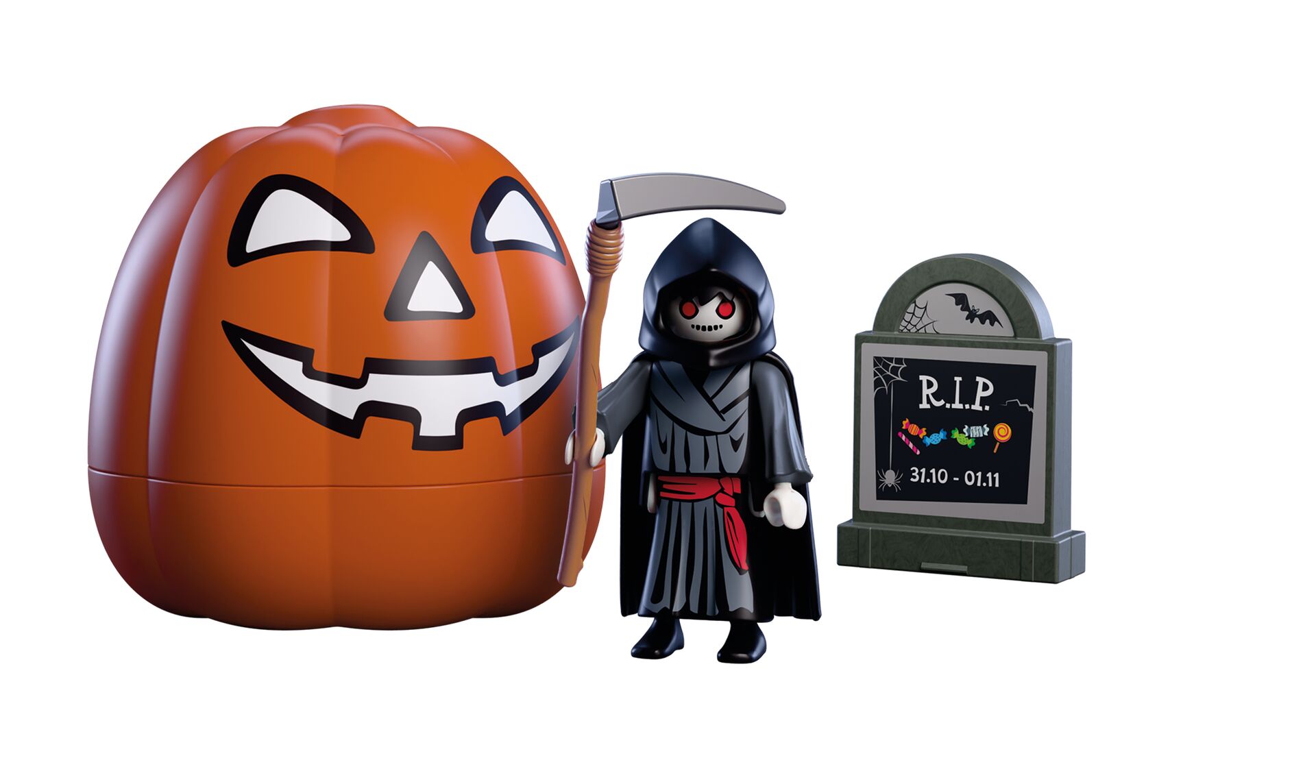 Playmobil: Kürbis - Sensenman Halloween, Jack-o'-lantern, Grim Reaper, Gravestone, Halloween accessories