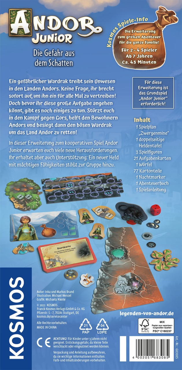 Andor Junior - Die Gefahr aus dem Schatten Erweiterung brettspiel, Andor Junior, Spielmaterial, Würfel, Karten