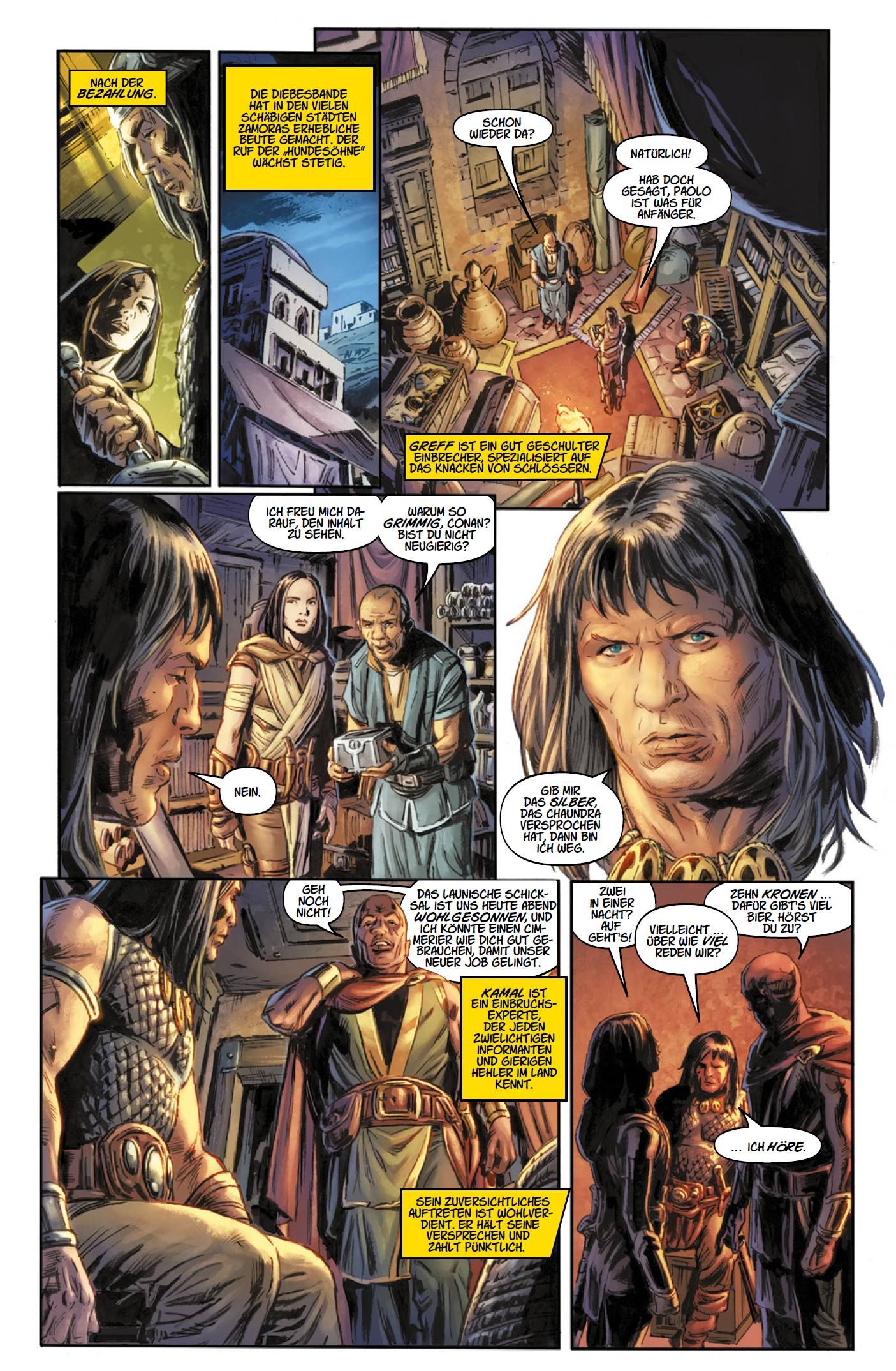 Conan der Barbar Bd.2: Der Dieb und die Piratin 2024 Comic, Szene, Bauernmarkt, Charaktere, Kellerraum