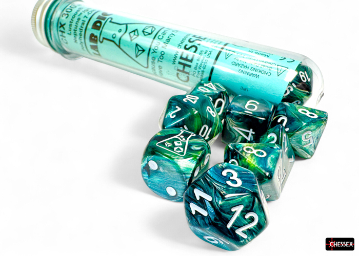Lab Dice: Lustrous Neptune/grey 7 Würfelset
