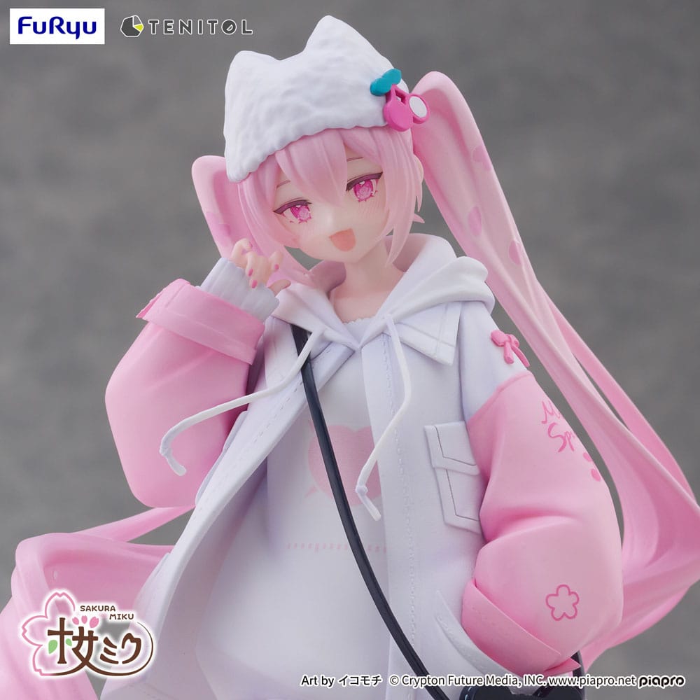 Vocaloid PVC Statue: Hatsune Miku Sakura Miku Cool Style Petit 19cm Figure, Anime, Pink hair, Hoodie, Winter hat