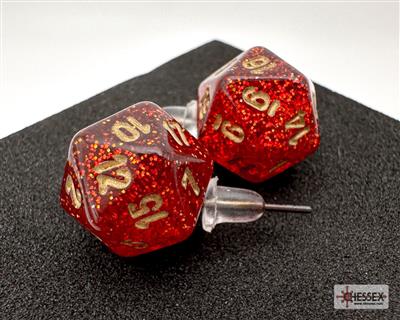 Stud Earrings/Ohrstecker Glitter Ruby Mini-Poly d20 Pair