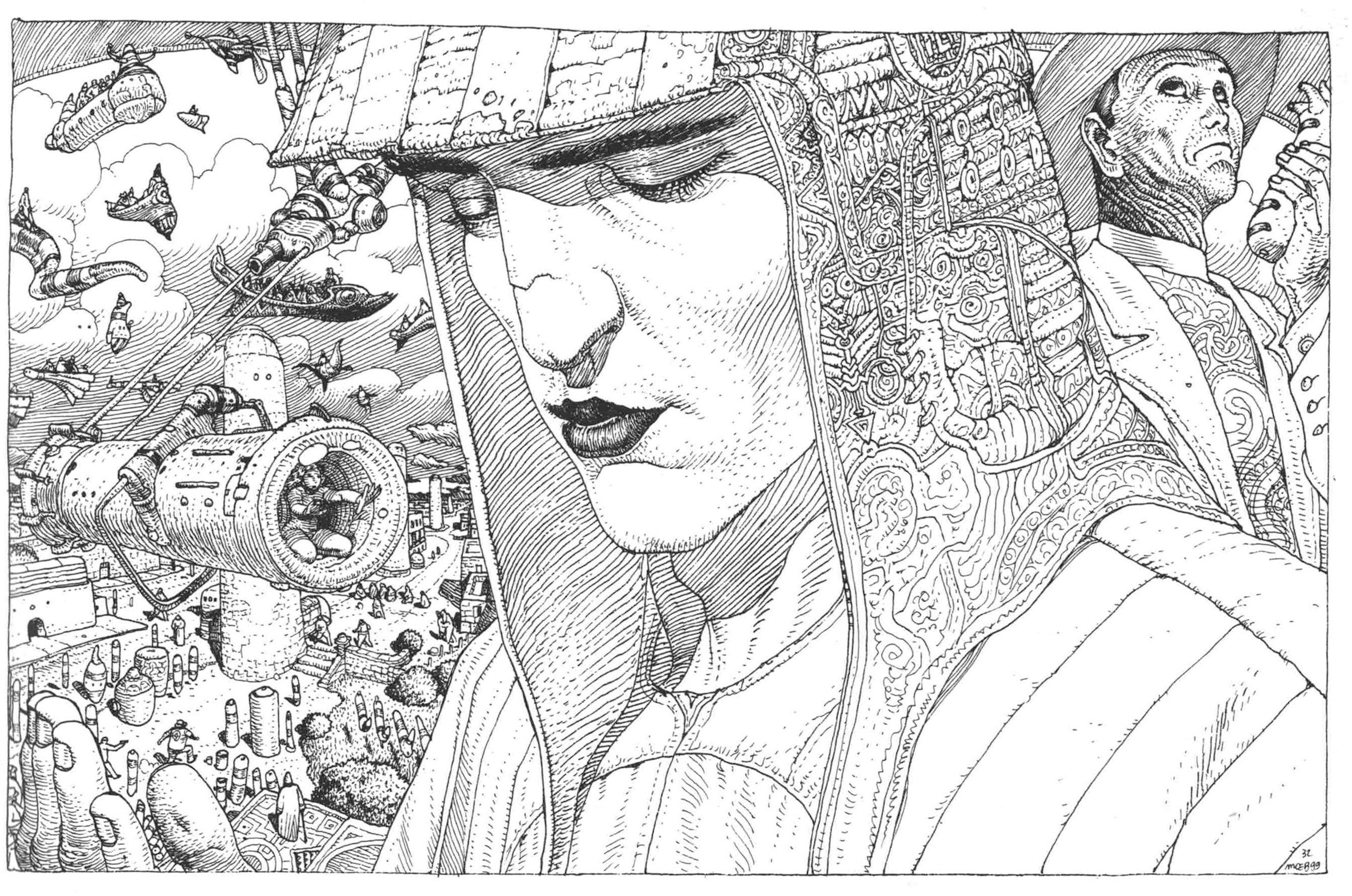 portrait, helmet, mechanical, futuristic, patterned clothing