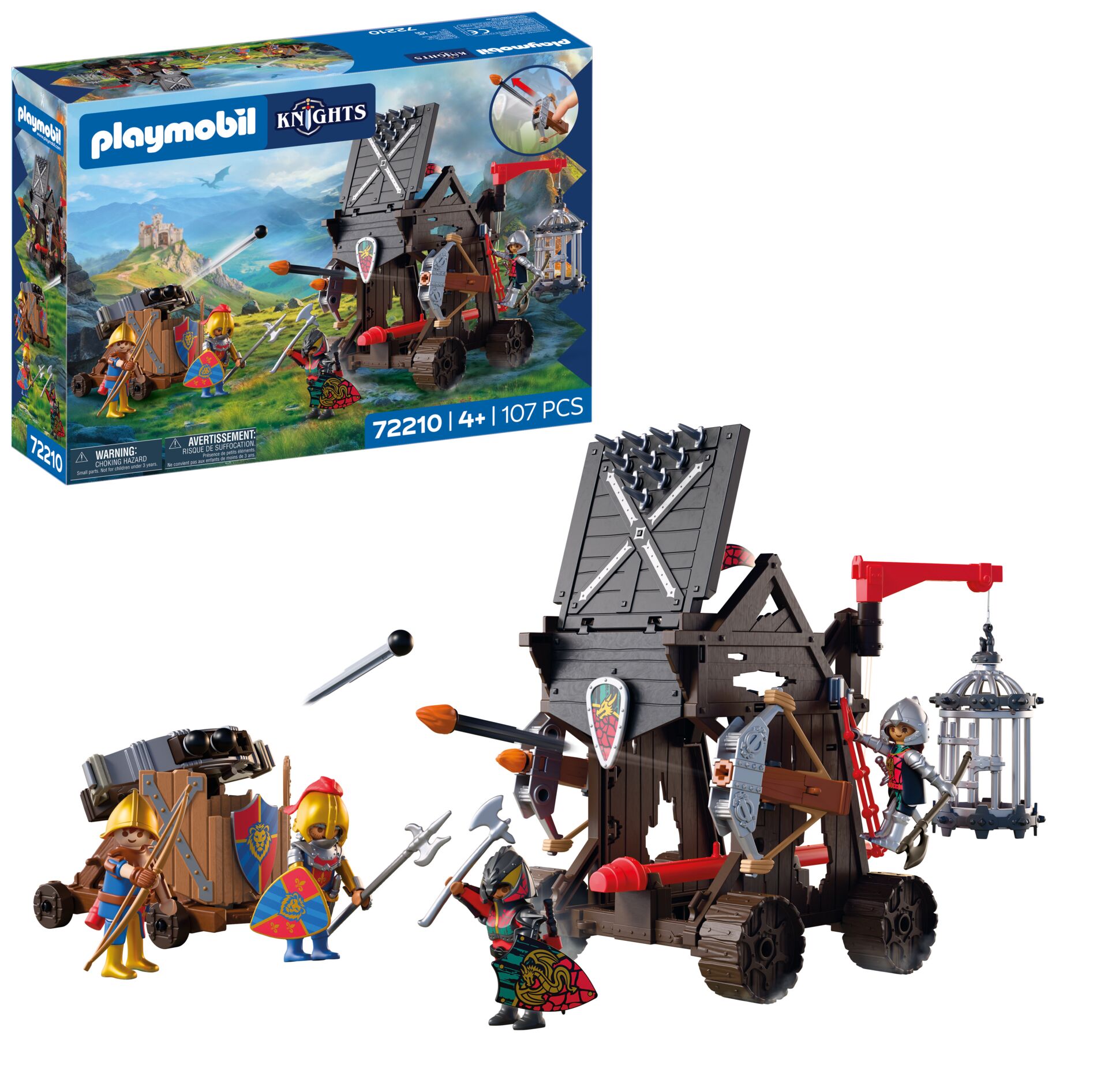 Playmobil: Knights - Angriffsturm Drachenritter Spielzeug, Lego-ähnliches Bausteinset, Ritter, Katapultwagen, Knights-Theme