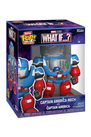 Marvel: POP Bitty What If - Captain America Mech mit Captain America Captain America mech, Mech figure, Blue red figure, Battle suit, What If