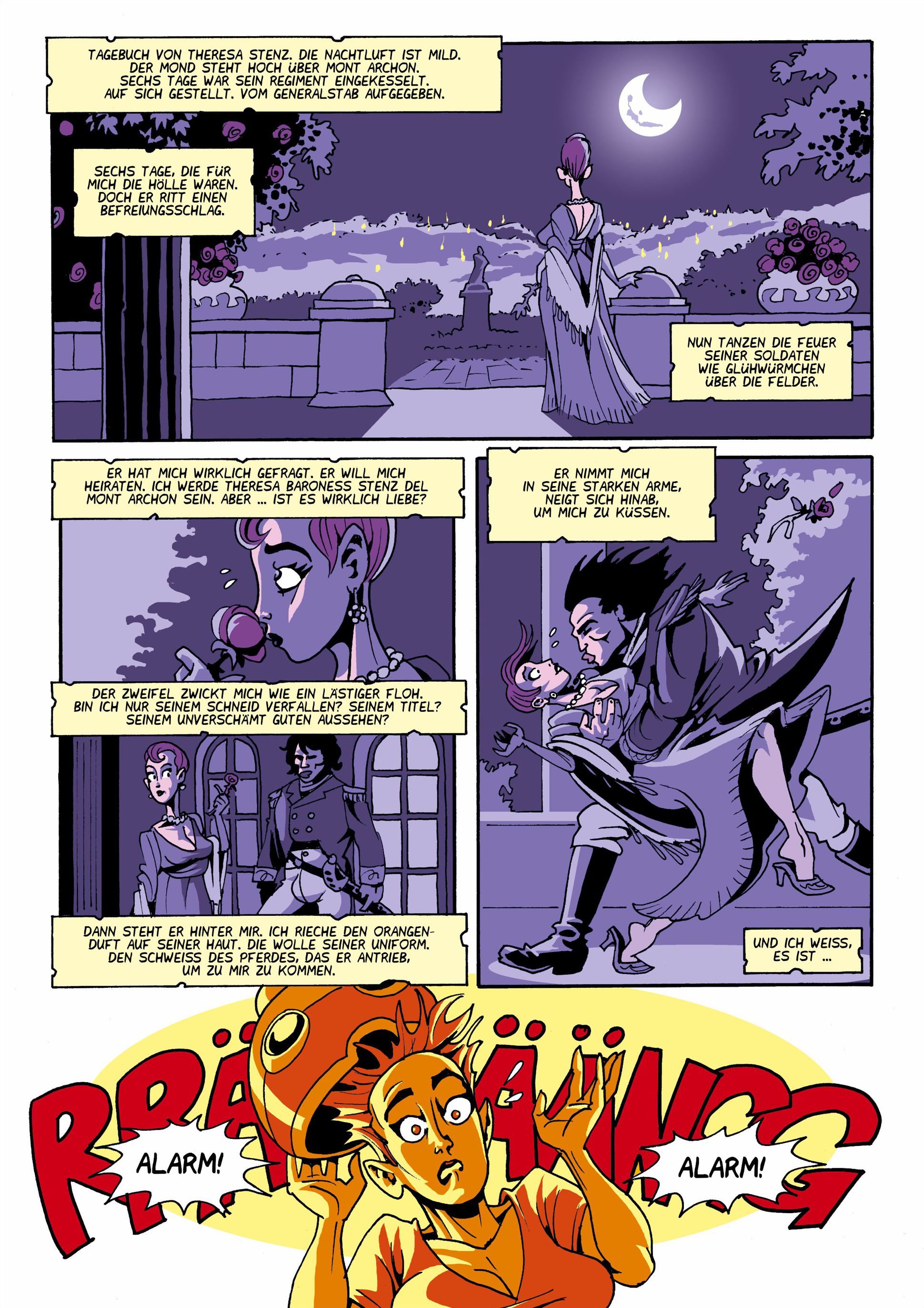 Fantasy 3000 #7: Gefangen in den Sklavenställen Comic, Panel, Nacht, Lila, Mondlicht