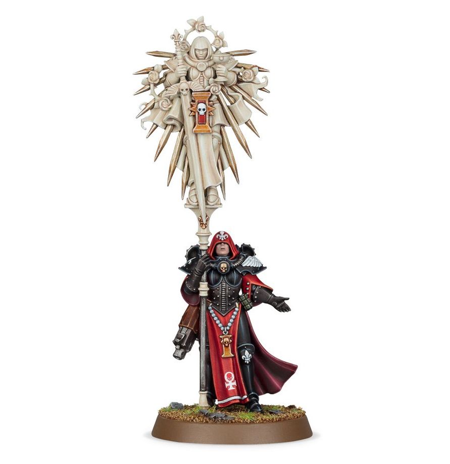 Warhammer 40K: Adepta Sororitas - Imaginifer Miniatur, Warhammer, Weltraum Marines, Sarkophag Speer, Roter Umhang