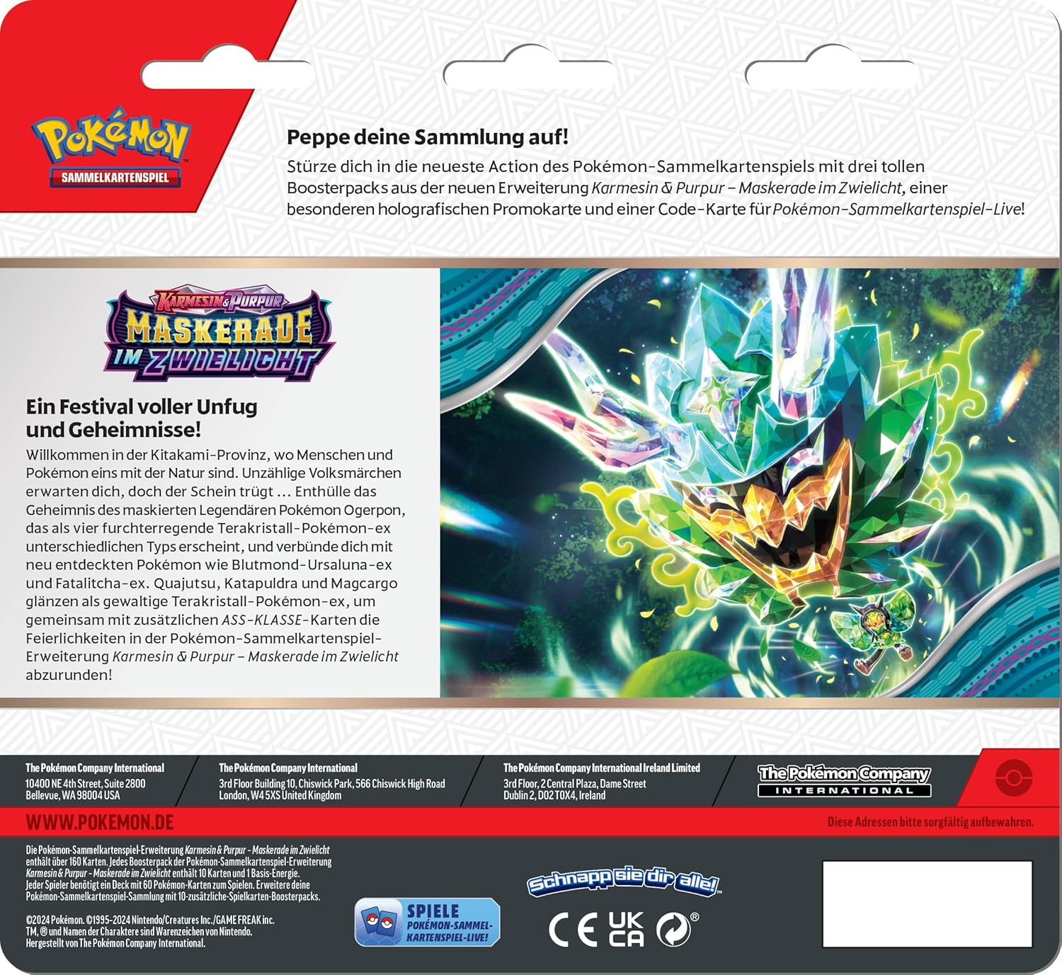 Pokémon CCG dt.: Karmesin & Purpur Maskerade im Zwielicht 3-Pack Blister (KP06) Pokémon CCG dt.: Karmesin & Purpur Maskerade im Zwielicht 3-Pack Blister (KP06)