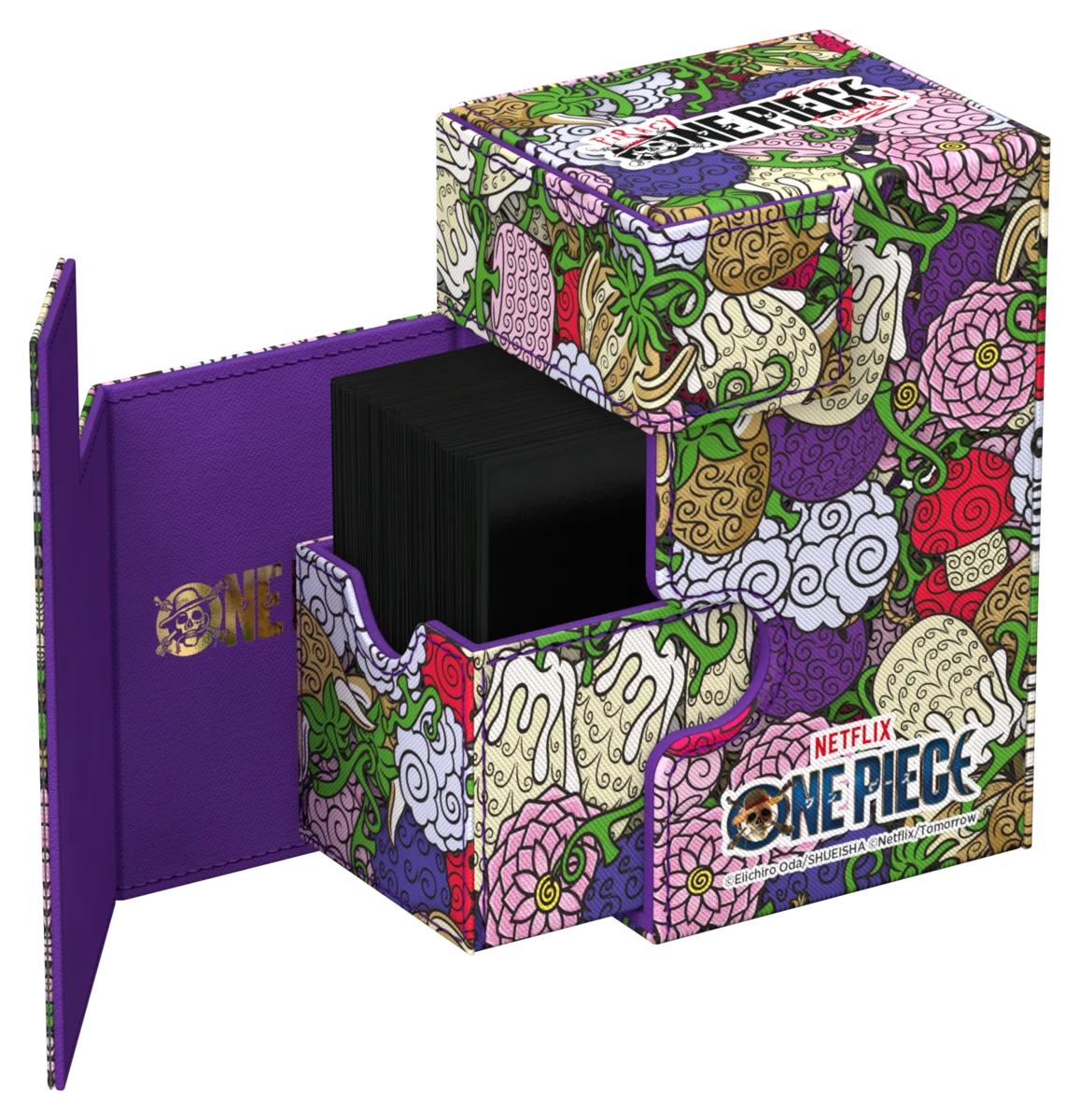 Ultimate Guard: Deckbox Flip'n'Tray 80+ Xenoskin One Piece - Devils Fruit Kartenbox, Kartenbox-Deckel, Purple Box, Comic Muster, Netflix One Piece