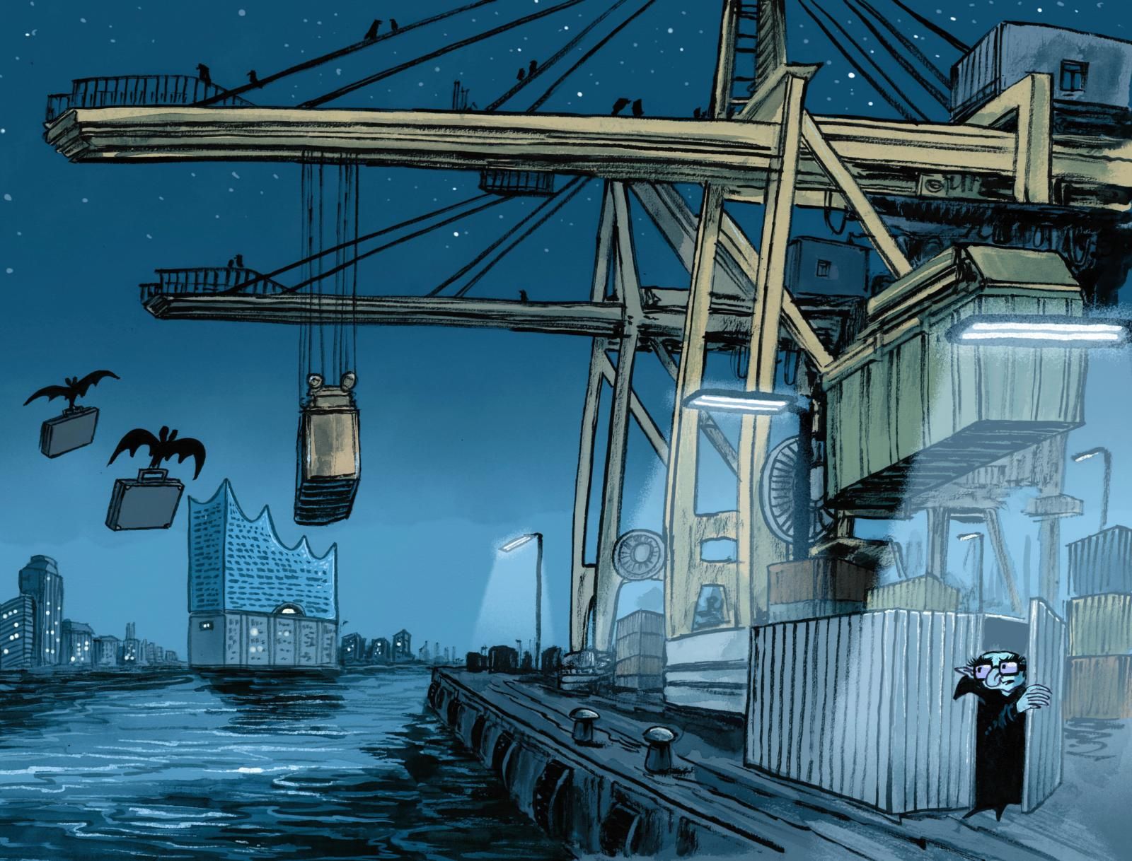 Kunst, Illustration, Industrial, Brücke, Stadt