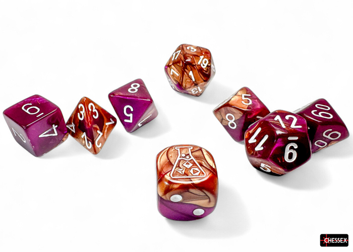 Lab Dice: Gemini Copper-Pruple/white 7 Würfelset