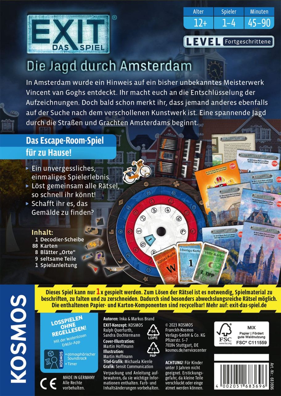 Exit: Das Spiel: Die Jagd durch Amsterdam Escape-Spiel, Druckspiel, Rätsel, Rätselkarte, Spielanleitung