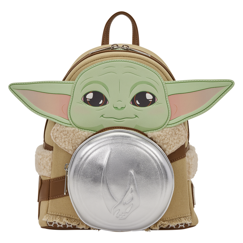 Star Wars: Rucksack Grogu & Anzellan Kunstleder Rucksack, Baby-Yoda, Grüne-Gesicht, niedlich, runder-metall-pouch