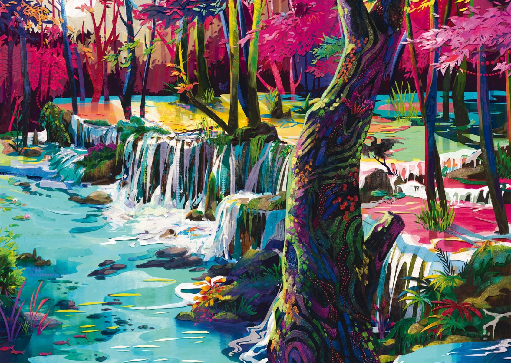 landscape, wasserfall, wald, lebendige farben, see