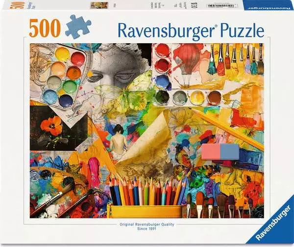 Puzzle: Art Studio Puzzle, 500 Teile, Kunstfarben, Pinsel, Buntstifte