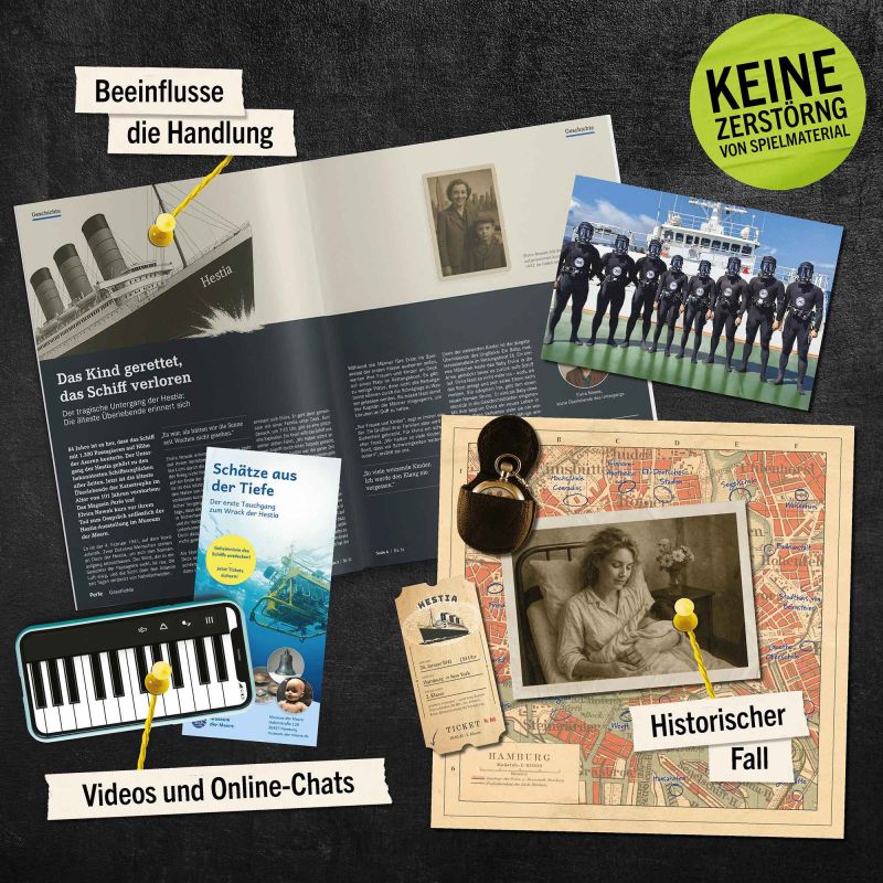 Hiddem Games Tatort: Schatten der Zeit (Fall 14) historisch, Schiff, Broschüren, Karte, Musikkeyboard