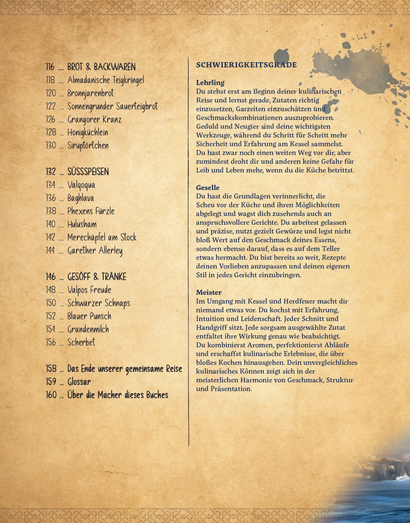 DSA: Das offizielle Kochbuch Buch, Veröffentlichung, Text, Seite, Speisekarte