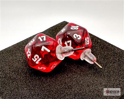 Stud Earrings/Ohrstecker Translucent Red Mini-Poly d20 Pair