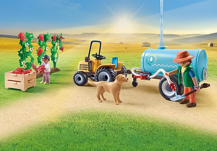 Playmobil: Bauernhof - Traktor mit Anhänger und Wassertank