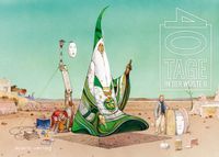 40 Tage in der Wüste B betttuch, Wüstenszene, grünes Muster, Teppichboden, Islamische Kunst