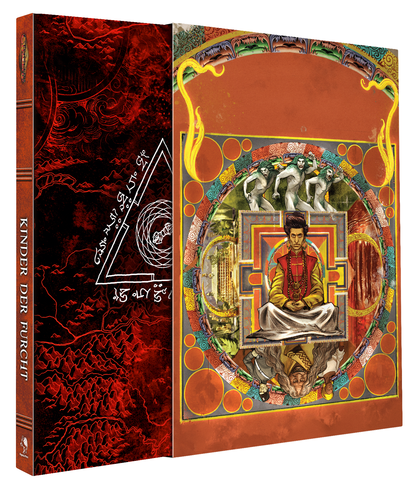 Schuber, Kunstwerk, Deckeldesign, Roter Hintergrund, Mann in Kittel