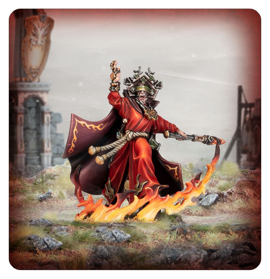 Age of Sigmar: Cities of Sigmar - Aqshian Pyrocaster Figur, Kultfigur, Magier, Roter Mantel, Feuerzauber