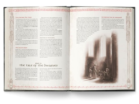 The One Ring RPG 2nd Edition: Hands of the White Wizard offenes Buch, Illustration, Doppelseite, Textblöcke, Sepia-Töne