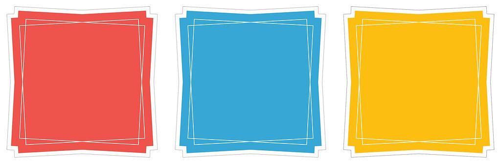 Papierkarten, Rot, Blau, Gelb, weißer Rahmen