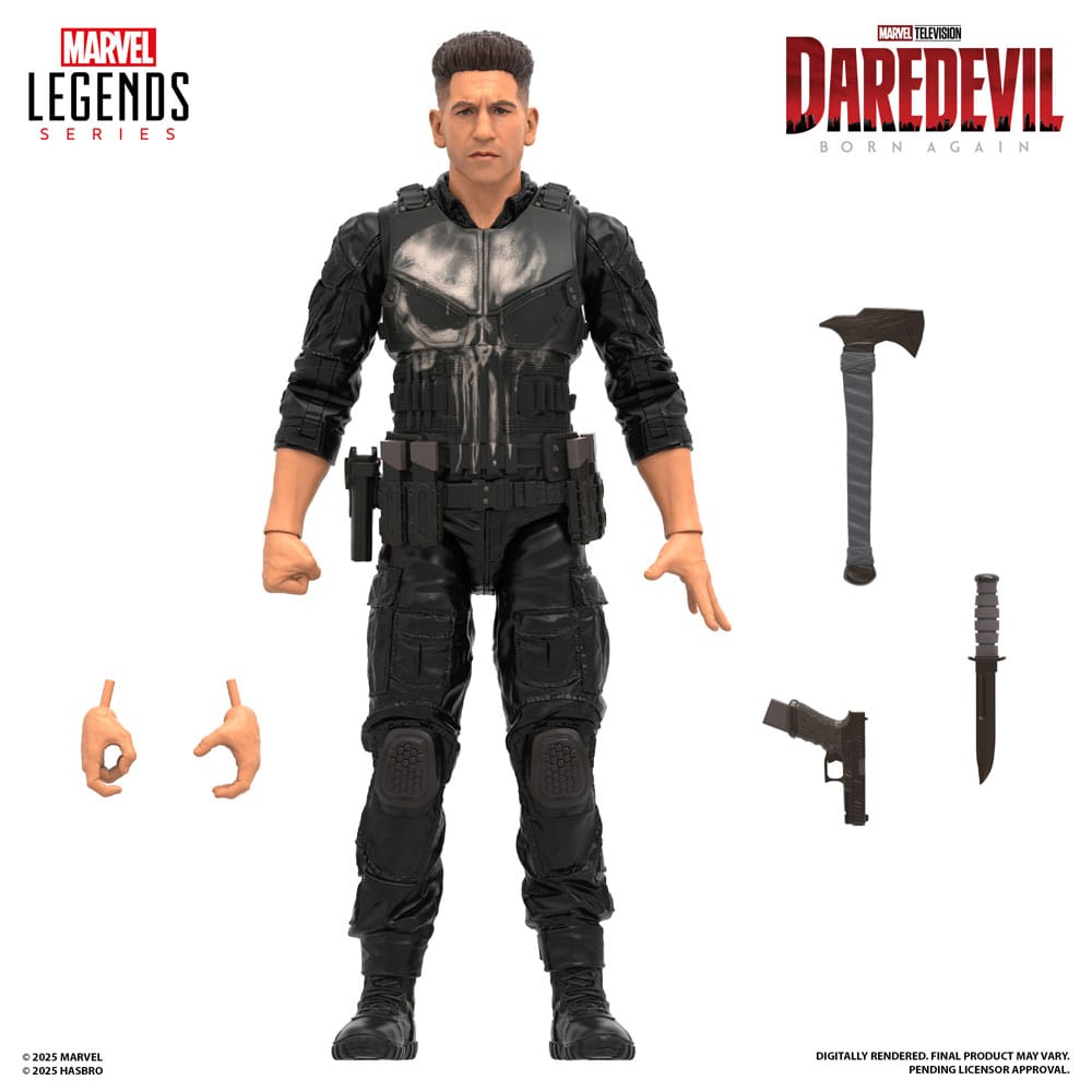 Marvel Legends AF: Daredevil Born Again - Punisher 15cm Person, Handfeuerwaffe, Waffe, Mantel, Jacke
