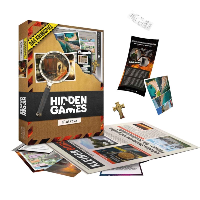 Hidden games, Detektivspiel, Brettspiel, Kartonbox, Vergrößerungslupe
