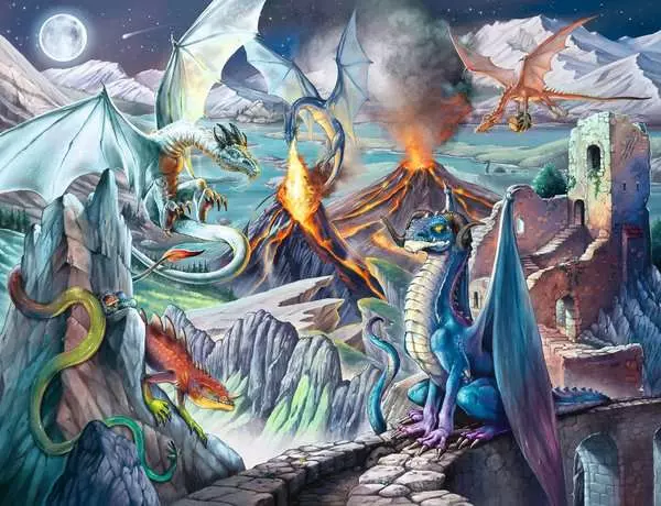Drache, Berglandschaft, Drachenlandschaft, Feuerdrache, Klippenbrücke