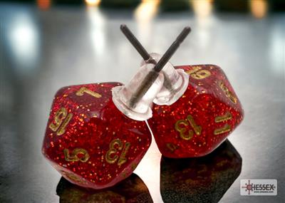 Stud Earrings/Ohrstecker Glitter Ruby Mini-Poly d20 Pair