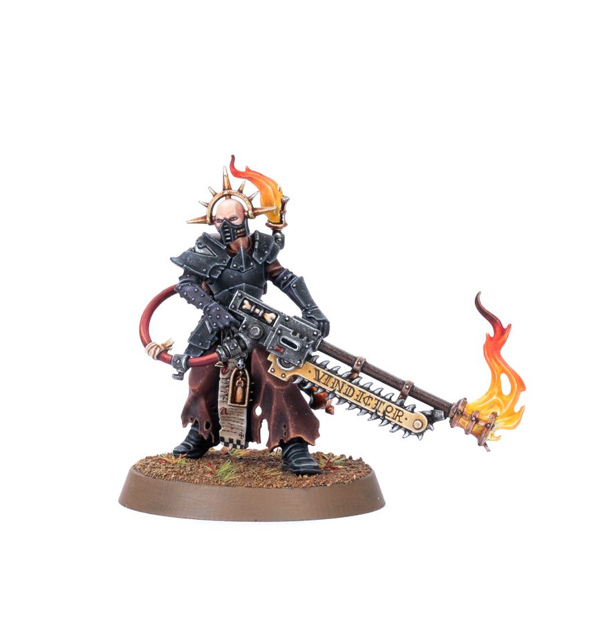 Warhammer 40k: Adepta Sororitas - Ministorum Priest with Vindictor Miniatur, Figur, Warhammer, Flammenwerfer, Dioramenbasis