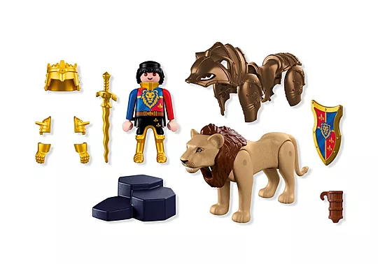Playmobil: Knights - Löwe mit goldenem Ritter Löwe, Schwert, Schloss, Schild, Ritter