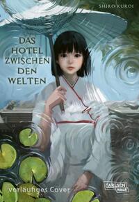 japanische Illustration, Mädchenfigur, weiße Kimono, schwarze Haare, Wasserkurve