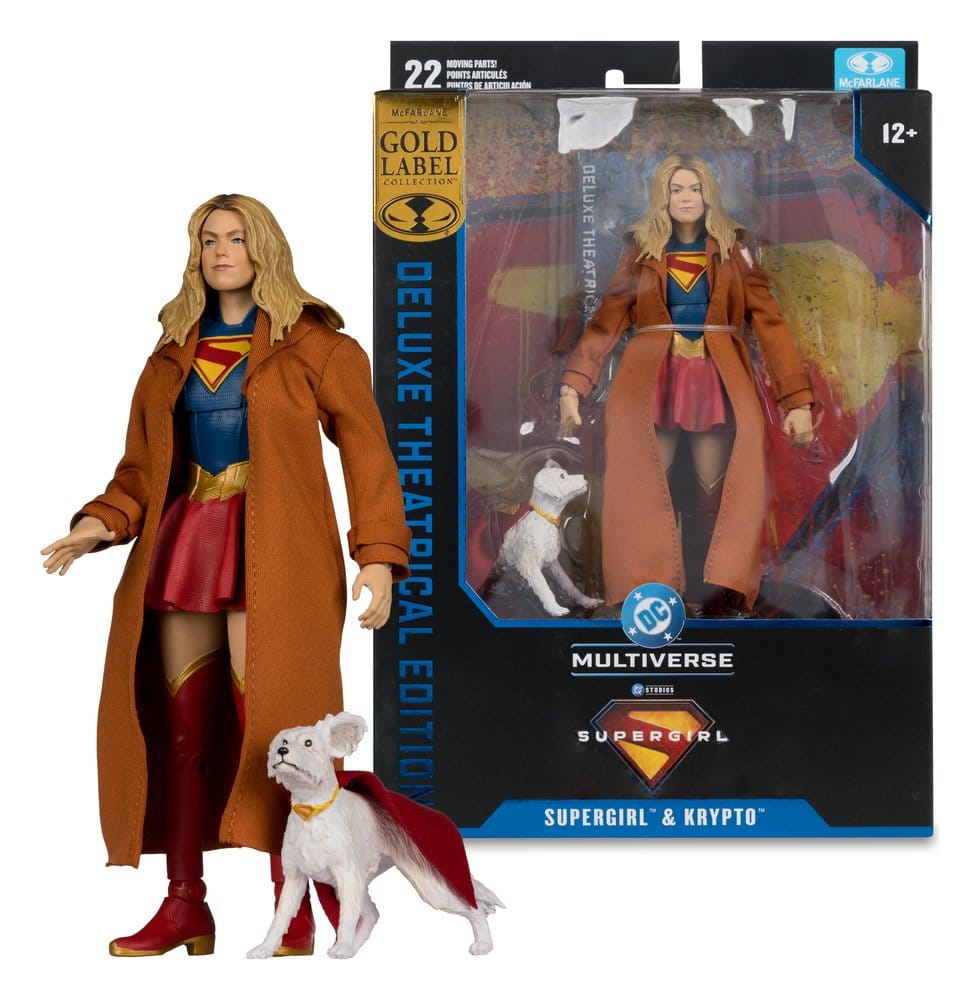 DC Multiverse AF: Supergirl & Krypto Deluxe Theatrical Edition (Gold Label) 17cm Actionfigur, Supergirl, Mantel, Kostüm, Hundfigur